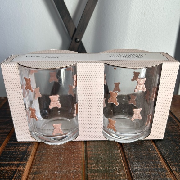 cupcakes & cashmere Other - Cupcakes And Cashmere At Home TEDDY BEAR Acrylic Glasses Set Of 2 NEW
